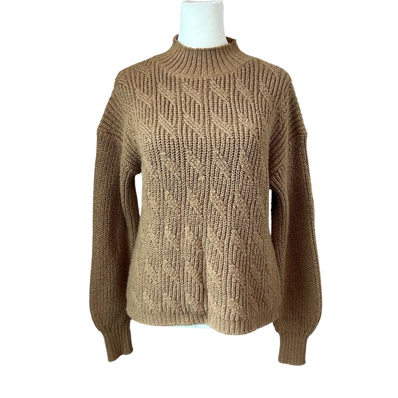 J.Crew Sweaters - J.Crew Womens Mock Neck Diagonal Cable Knit Sweater Camel Tan Brown Small